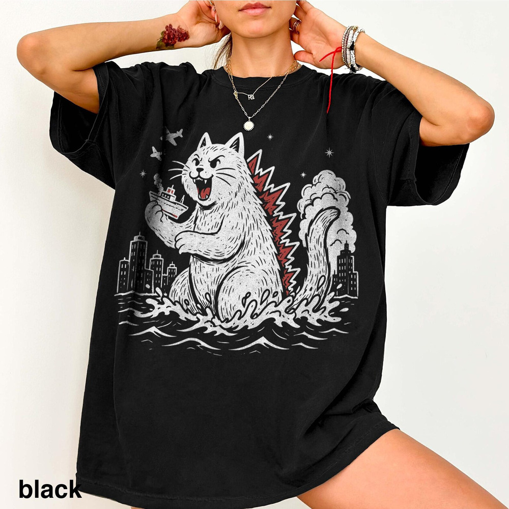 Catzilla Graphic Tee, Retro Giant Monster Cat Shirt, Classic Funny